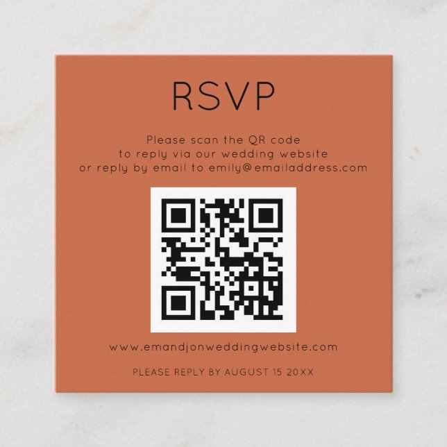 Simple QR Code Terracotta Wedding RSVP Enclosure Card (Front)