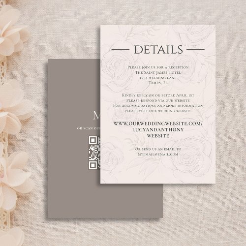 Simple QR Code Wedding Details Blush Floral Enclosure Card