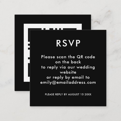 Simple QR Code White Black Wedding RSVP Enclosure Card