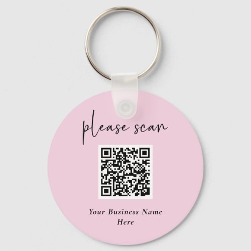 Simple QR Code with Business Name and Logo  Pink Keychain