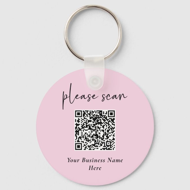 Simple QR Code with Business Name and Logo | Pink Keychain (Front)