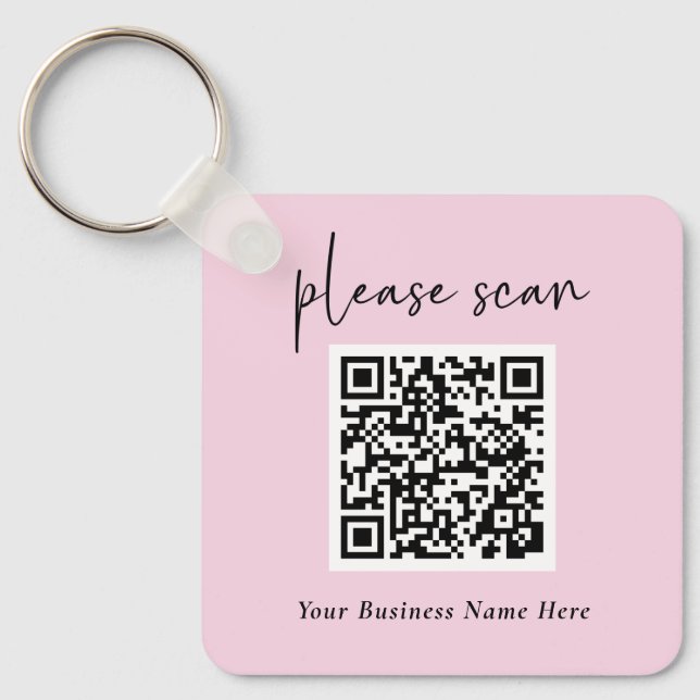 Simple QR Code with Business Name and Logo | Pink Keychain (Front)