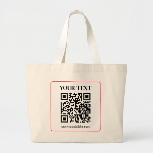 Simple QR code with Red Border Large Tote Bag