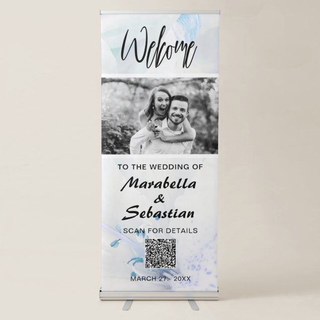 *~* Simple QR Floral Azalea Wedding Welcome Retractable Banner (Front)