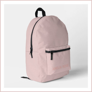 Simple Quartz Pink Name on Soft Pink Printed Backpack