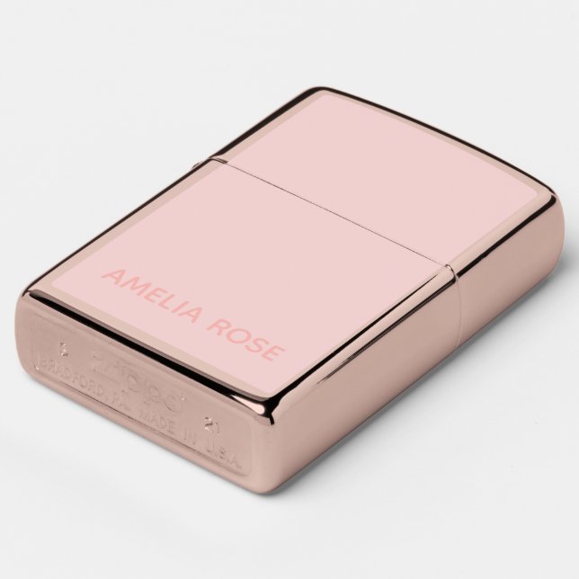Simple Quartz Pink Name on Soft Pink Zippo Lighter (Angle)