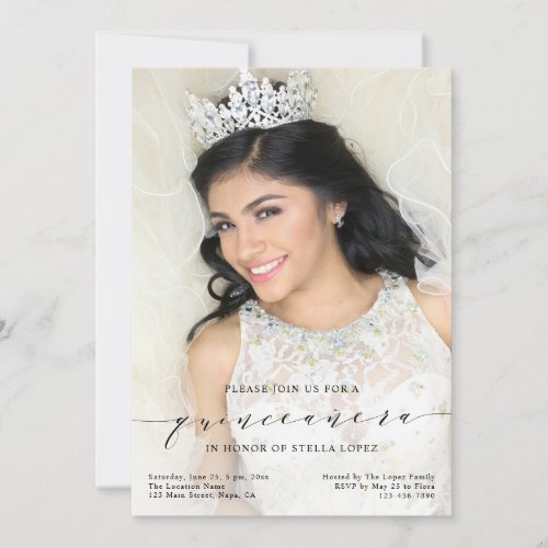 Simple Quinceaera 15th Birthday Pary Photo Invitation