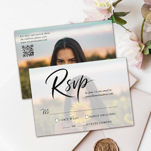 Simple Quinceanera Photo QR Code And Modern Script RSVP Card