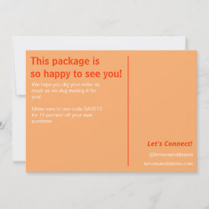 Simple Quirky Peach Red White Small Business Order Thank You Card