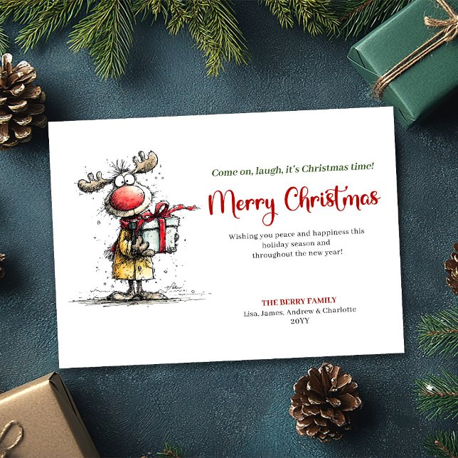 Simple Quirky Reindeer Merry Christmas Card (Simple Quirky Reindeer Merry Christmas Card)