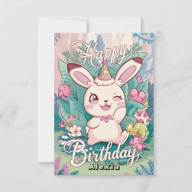 Simple Rabbit Bunny Digital Birthday  Card (Front)