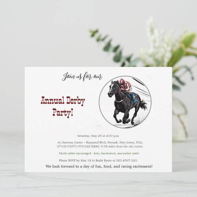 Simple Race Horse Derby Party Invitation (Standing Front)