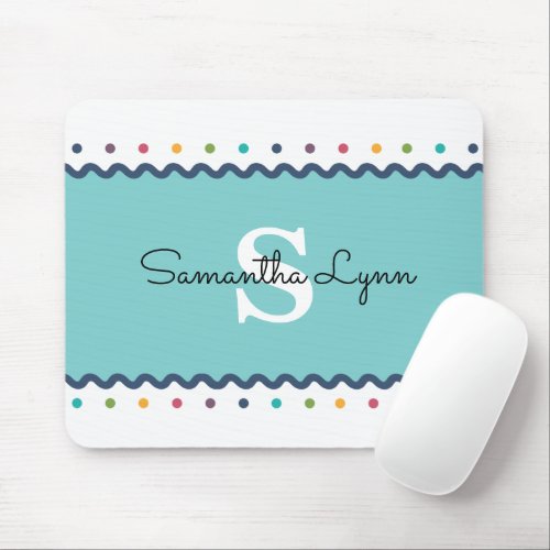 Simple Rainbow Color Polka Dots Monogrammed Mouse Pad