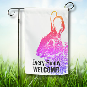 Simple Rainbow Colorful Bunny Rabbit Welcome Garden Flag