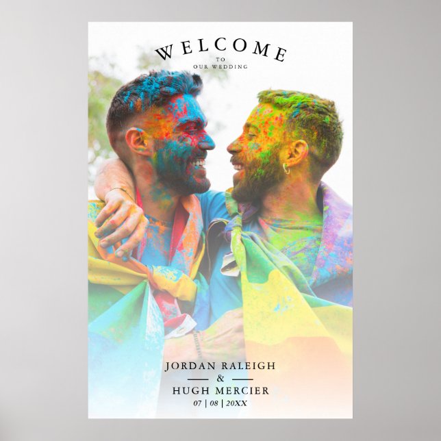 Simple Rainbow Colors LGBT Wedding Engaged Couple Poster (Front)