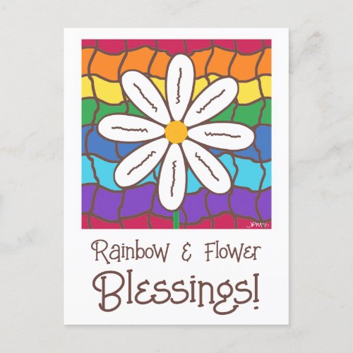 Simple Rainbow Daisy Flower Thinking Of You Postcard