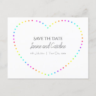 Simple Rainbow Heart Save The Date Postcard