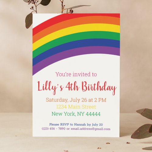 Simple Rainbow Party Invitation Rainbow Birthday Invitation