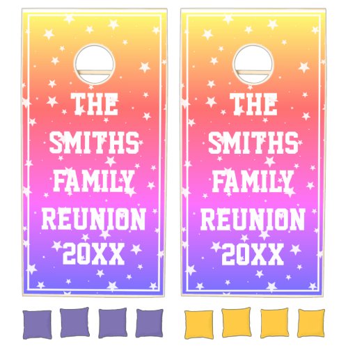 Simple Rainbow Star Family Reunion Cornhole Set