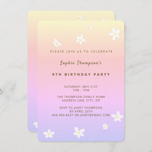 Simple Rainbow Trendy Daisies Girl Birthday Party Invitation