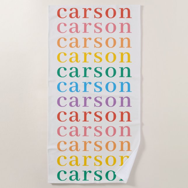 Simple Rainbow Type Personalized Repeating Name Beach Towel (Front)