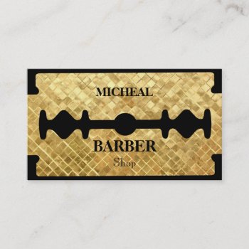 Simple Razor Gold Blade Barber Business Card by sunbuds at Zazzle
