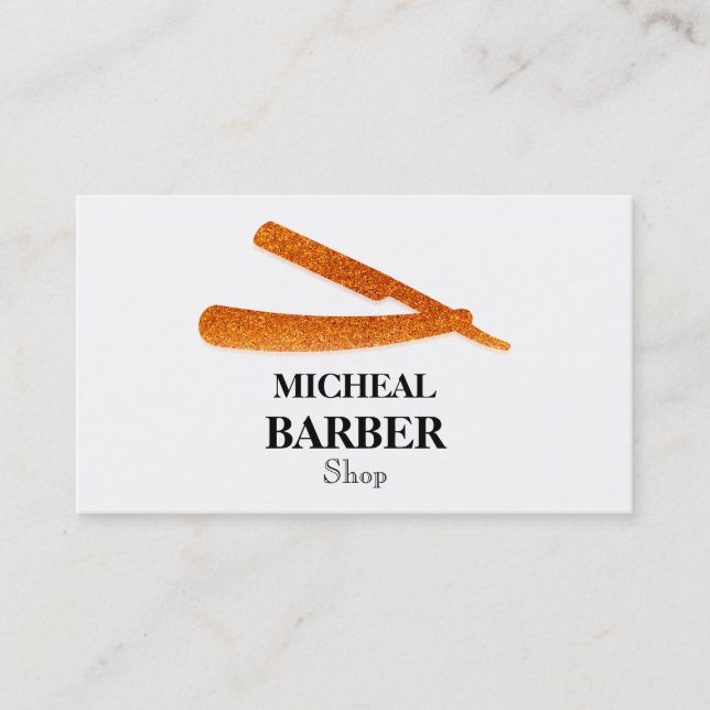 Simple Razor Gold Blade Barber Business Card (Front)