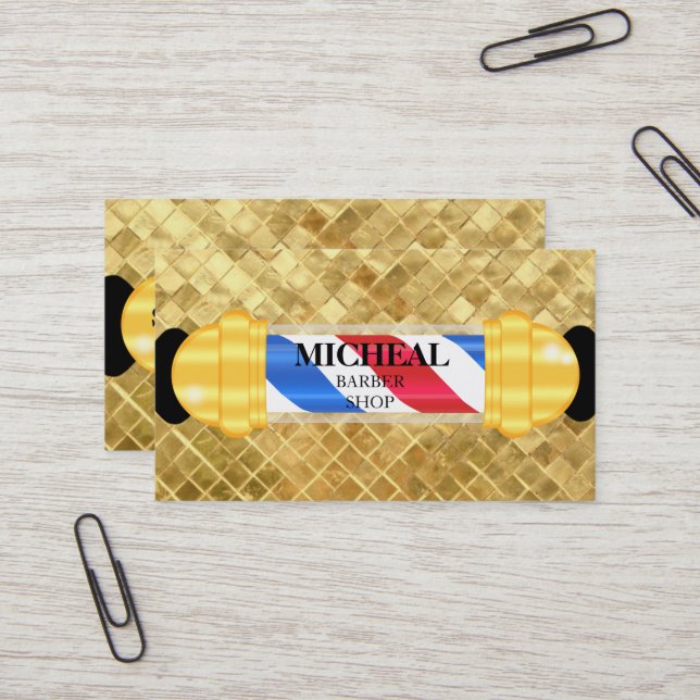 Simple Razor Gold Blade Barber Business Card (Front/Back In Situ)