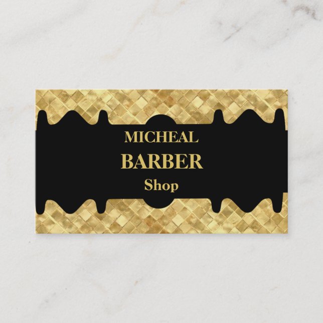 Simple Razor Gold Blade Barber Business Card (Front)