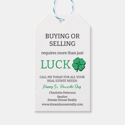 Simple Real Estate Promotional StPatricks Day Gift Tags