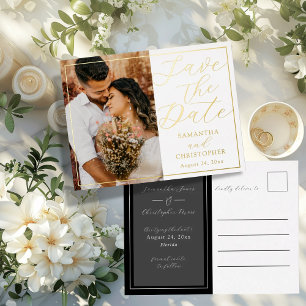 Simple REAL FOIL Save the Date Wedding Holiday Postcard