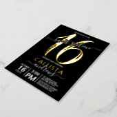Simple Real Gold Black Sweet 16 Birthday Foil Invitation (Rotated)