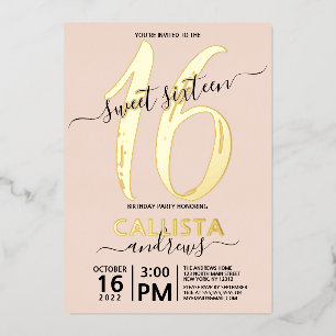 Simple Real Gold Blush Pink Sweet 16 Birthday Foil Invitation
