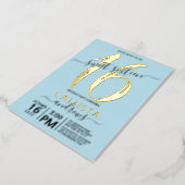 Simple Real Gold Pastel Blue Sweet 16 Birthday Foil Invitation (Rotated)