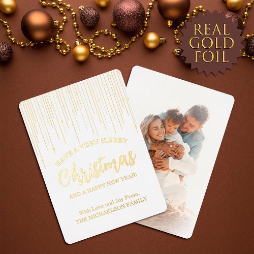 Simple Real Gold Pristine White Abstract Christmas Foil Holiday Card