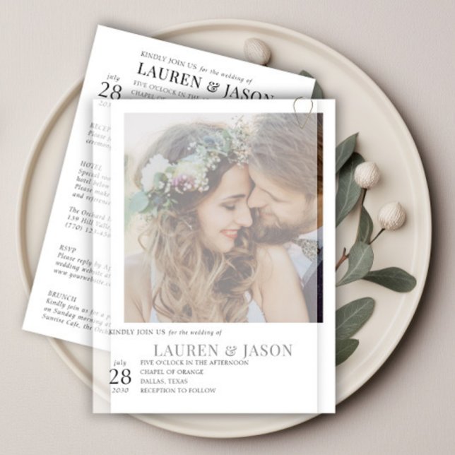 Simple Real Vellum Overlay Photo Wedding Details Invitation (Creator Uploaded)