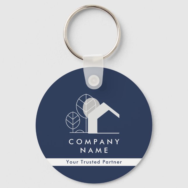Simple Realtor Company Navy Blue and White Qr code Keychain (Front)