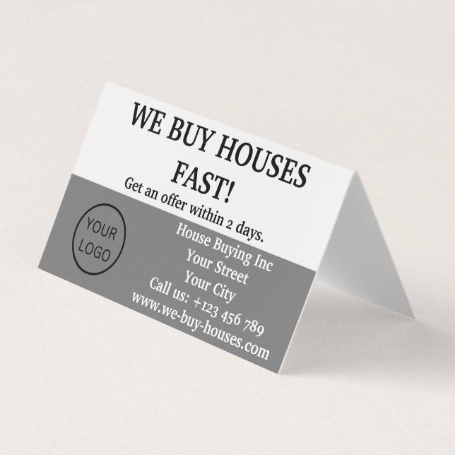 Simple Realtor Grey White We Buy Houses Folded Business Card (Front)