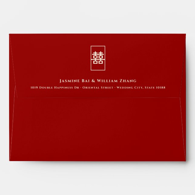 Simple Rectangle Double Happiness Chinese Wedding Envelope (Back (Top Flap))