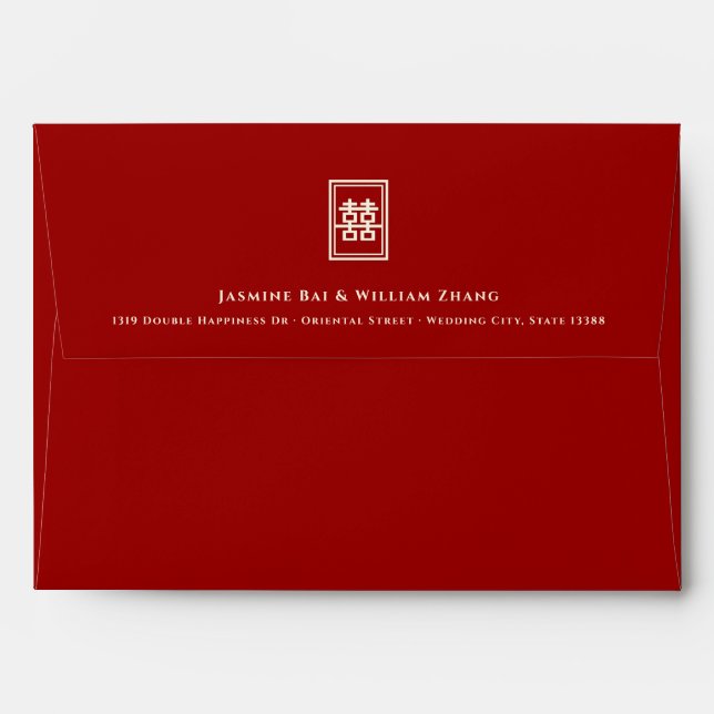 Simple Rectangle Double Happiness Chinese Wedding Envelope (Back (Top Flap))