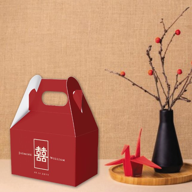 Simple Rectangle Double Happiness Chinese Wedding Favor Boxes (Ivory/Red Simple Rectangle Double Happiness Chinese Wedding Party Favor Boxes @ fatfatin_red_knot)