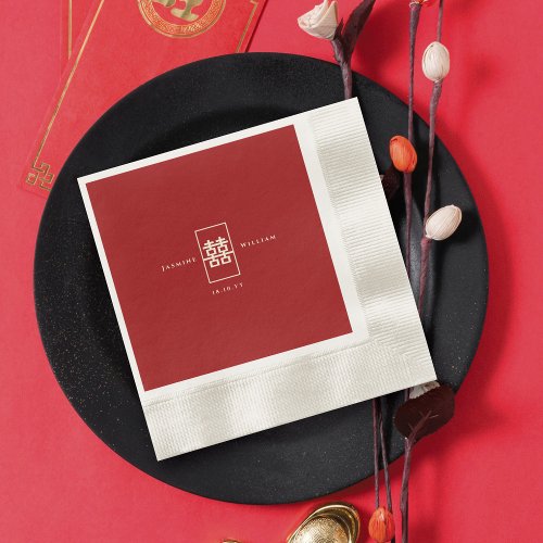 Simple Rectangle Double Happiness Chinese Wedding Napkins