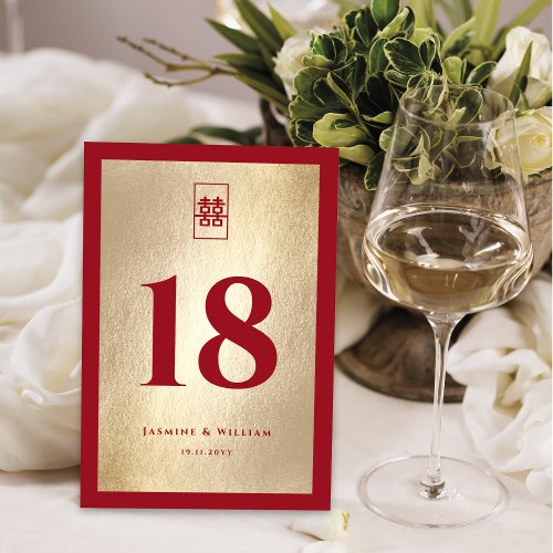 Simple Rectangle Double Xi Golden Chinese Wedding Table Number