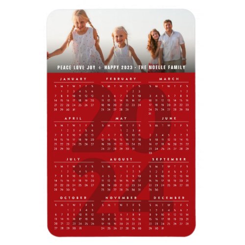 Simple Red 2024 Calendar Minimalist Holiday Photo Magnet