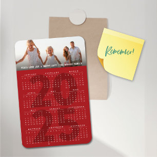 Simple Red 2025 Calendar Minimalist Holiday Photo Magnet