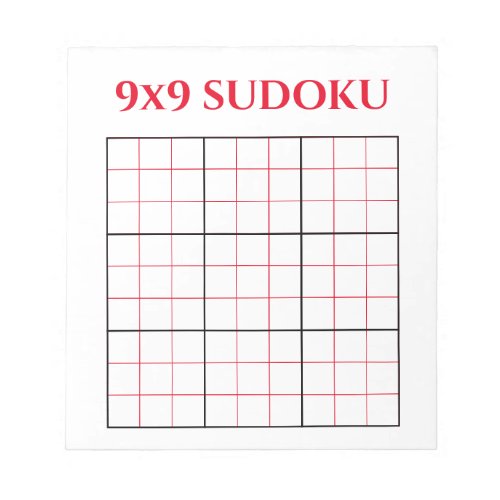 Simple Red 9x9 Sudoku Template Notepad