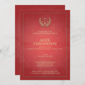 Simple Red and Gold Law School Graduation Invitation (Front/Back)