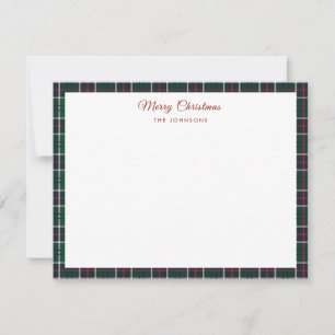 Simple Red and Green Tartan border Christmas Thank You Card