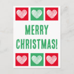 Simple Red And Green With Hearts Merry Christmas Holiday Postcard