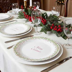 Simple red and green wreath Christmas Paper Plates